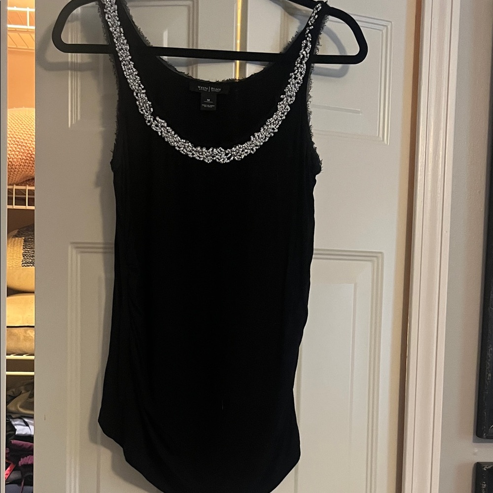 White House Black Market Black Tank Top with Silver Embellishments